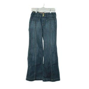 X2 Front Seams Patch Pocket High Waist Wide Jeans Dark Wash Size 4